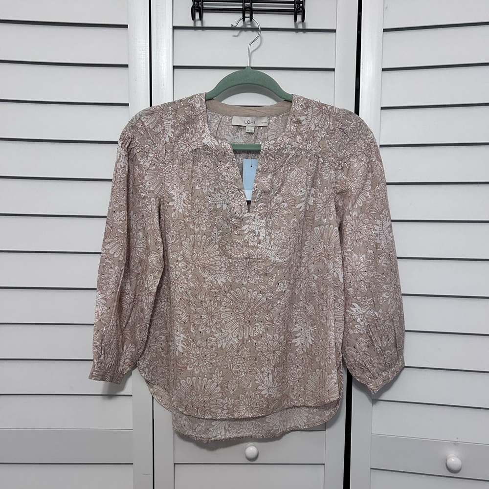LOFT Women's Beige Floral Blouse